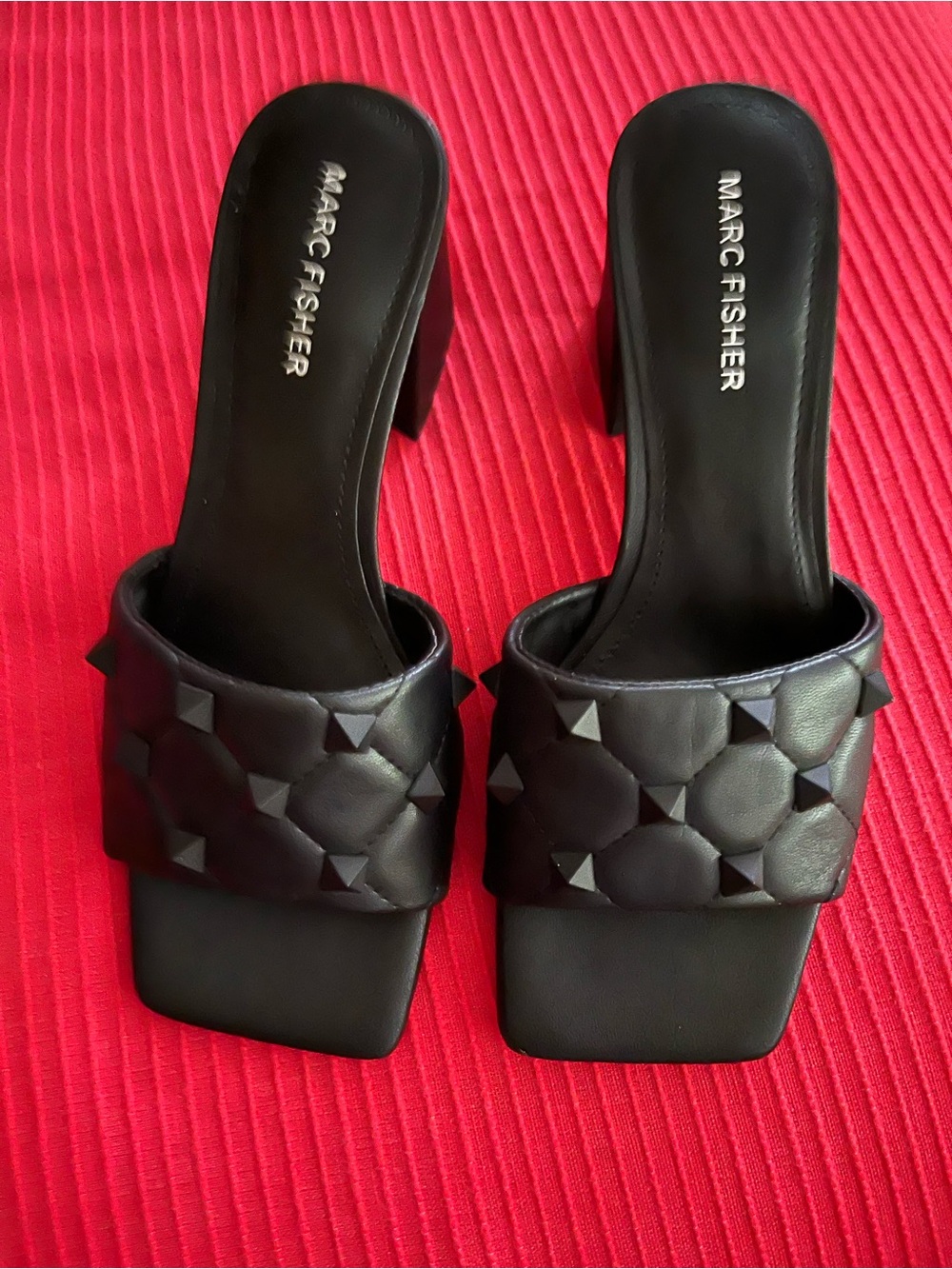 Marc Fisher Black Quilted Studded Slide Mules